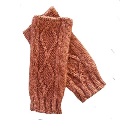 Diamond cabled knitted fingerless gloves Bison Gear The Buffalo Wool Co. Copper 
