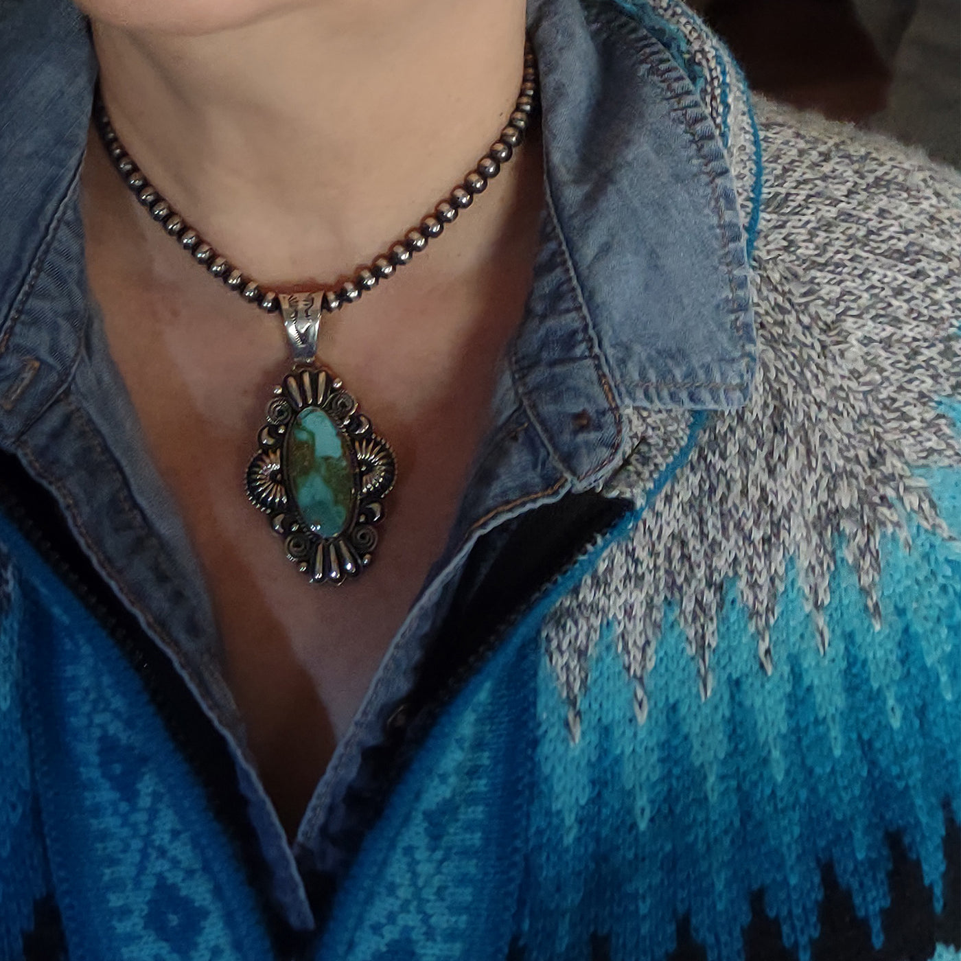 Royston Turquoise Pendant by Silversmith, Derrick Gordon