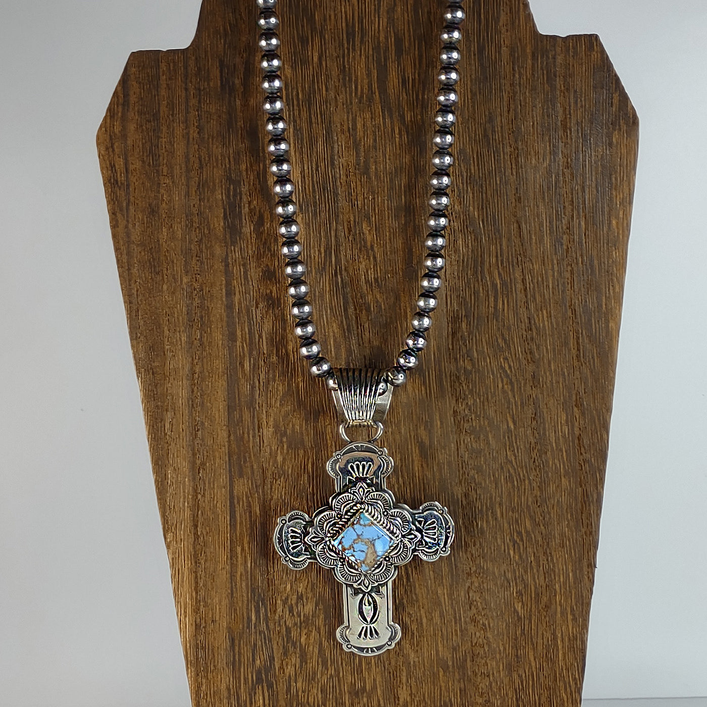 Cross Pendant with turquoise by Silversmith, Albert Jake