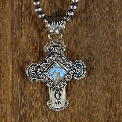 Cross Pendant with turquoise by Silversmith, Albert Jake