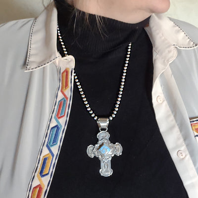 Cross Pendant with turquoise by Silversmith, Albert Jake