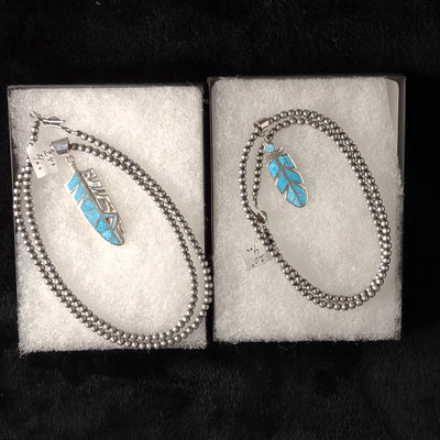 Turquoise Feather Pendants Set / His & Hers