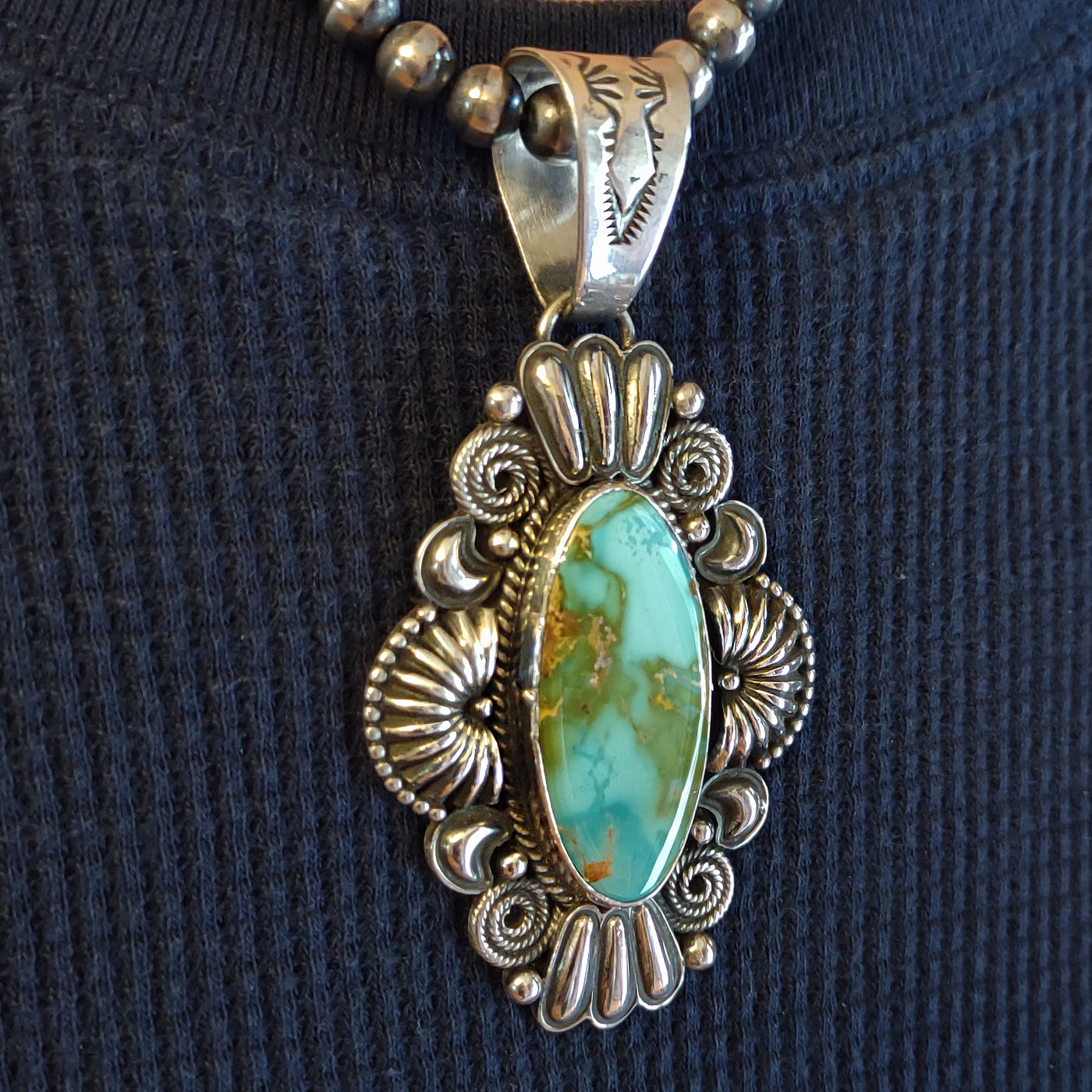 Royston Turquoise Pendant by Silversmith, Derrick Gordon