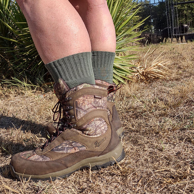 Kenai sock, model wearing a 8" tall Danner boot 