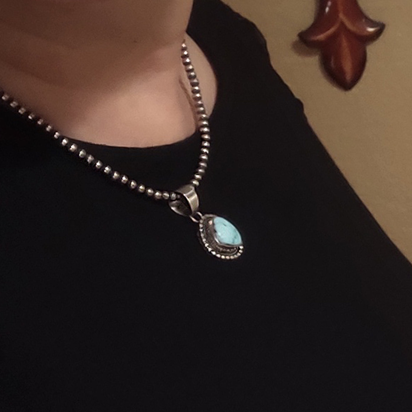 Turquoise Pendant and 18" 4 mm Chain