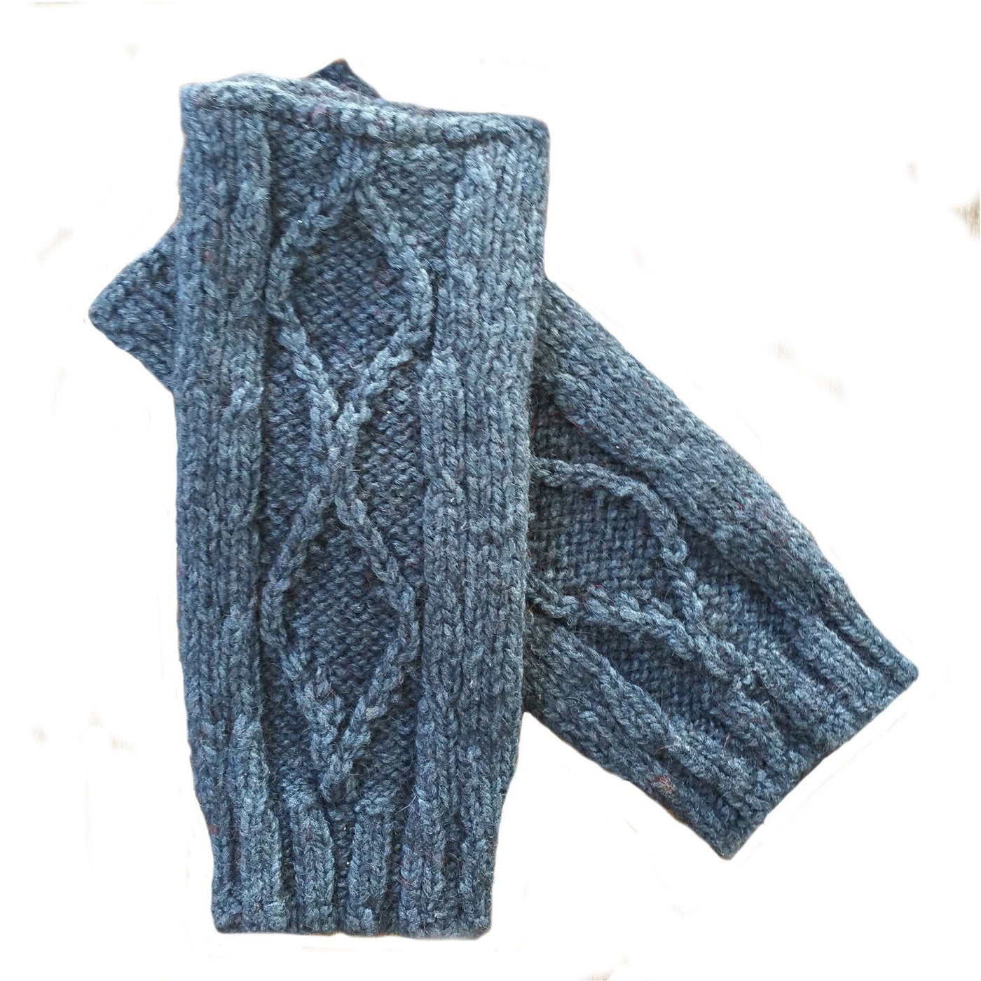 Diamond cabled knitted fingerless gloves Bison Gear The Buffalo Wool Co. Blue 