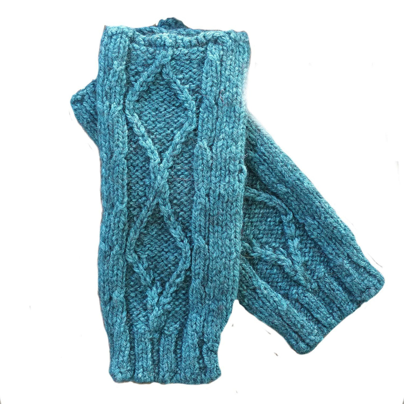 Diamond cabled knitted fingerless gloves Bison Gear The Buffalo Wool Co. Teal 