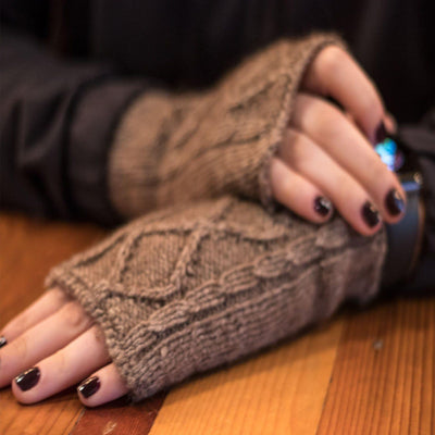 Diamond cabled knitted fingerless gloves Bison Gear The Buffalo Wool Co. 