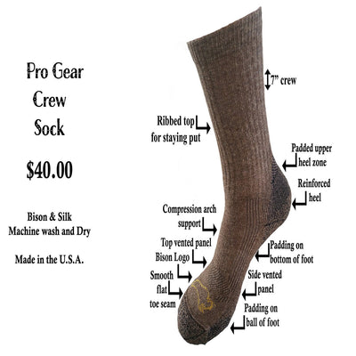 Pro-Gear Crew Bison/Silk Socks Bison Footwear The Buffalo Wool Co. 